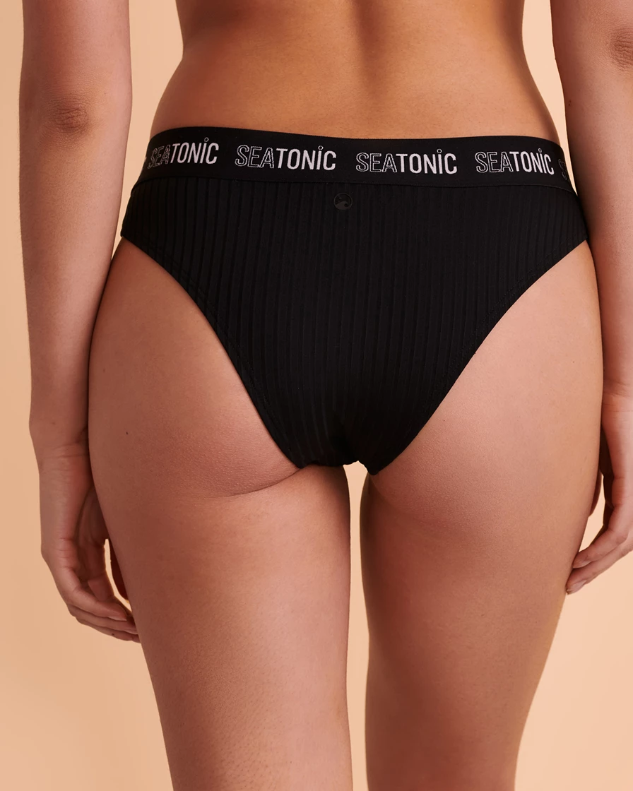 Seatonic Rib Thong Bikini Bottom Black Bikini Village