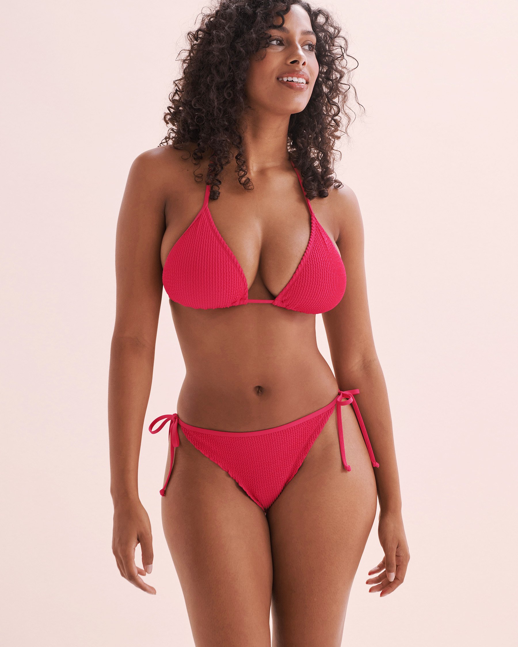 EIDON Sorbet Kali Textured D Cup Triangle Bikini Top Pink Raspberry 3521300D - View1