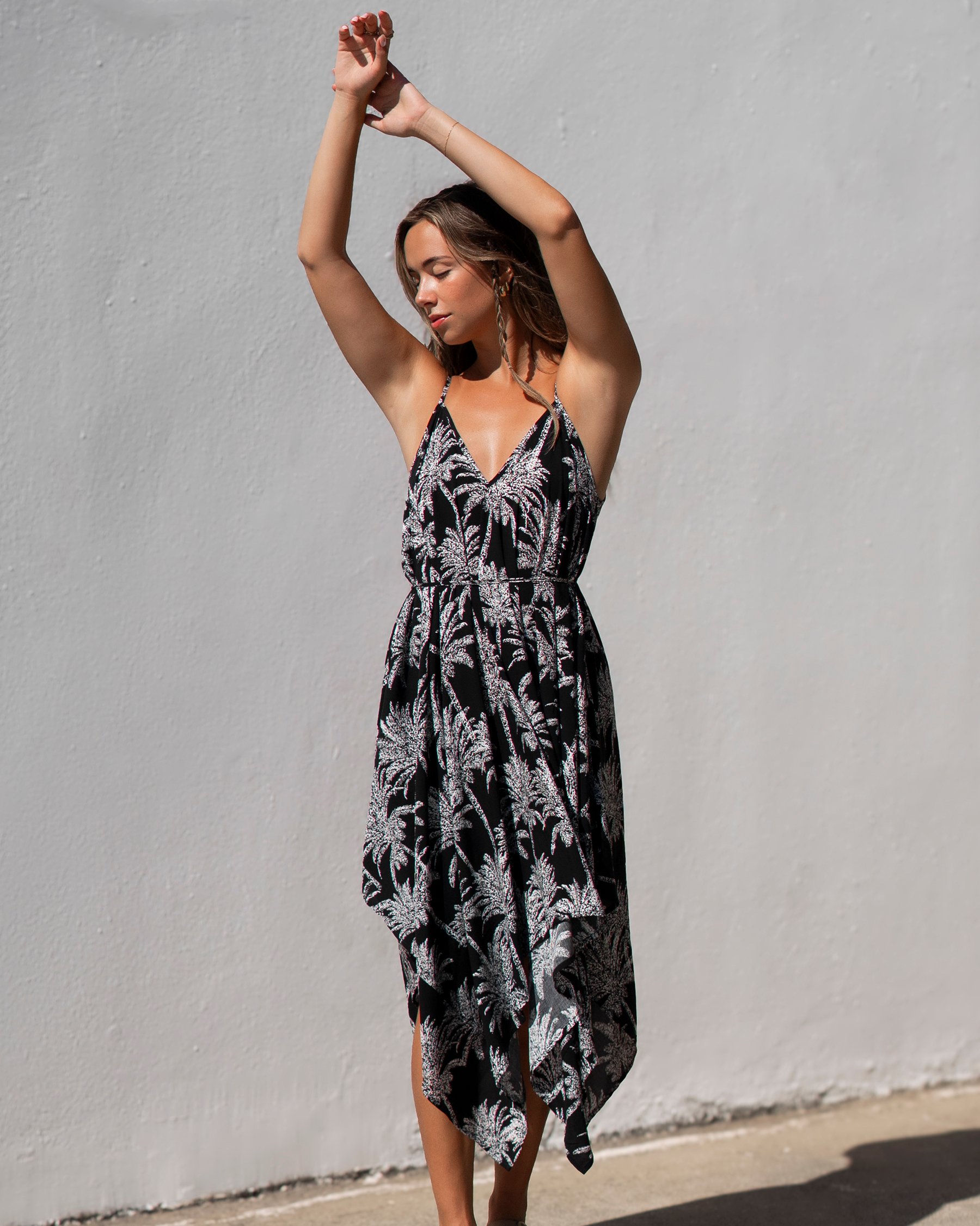 OFF THE BEACH Palm Tree Long Sleeveless Dress Black palm tree 02300148 - View1