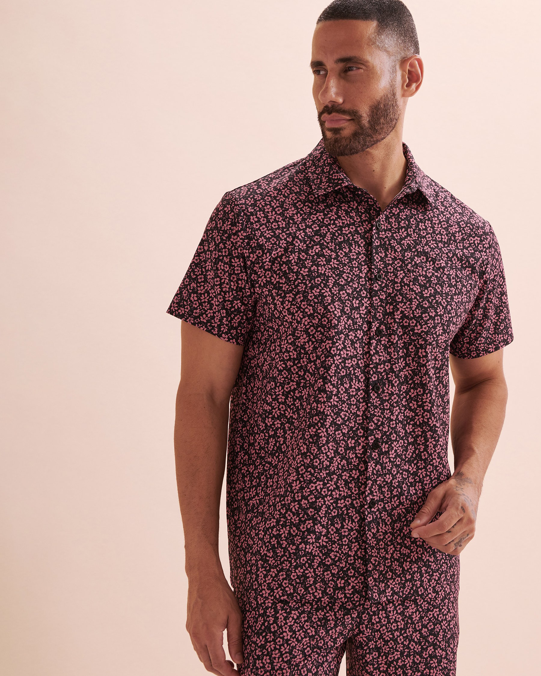 HAMABE Short Sleeve Shirt Black rose print 04100028 - View1