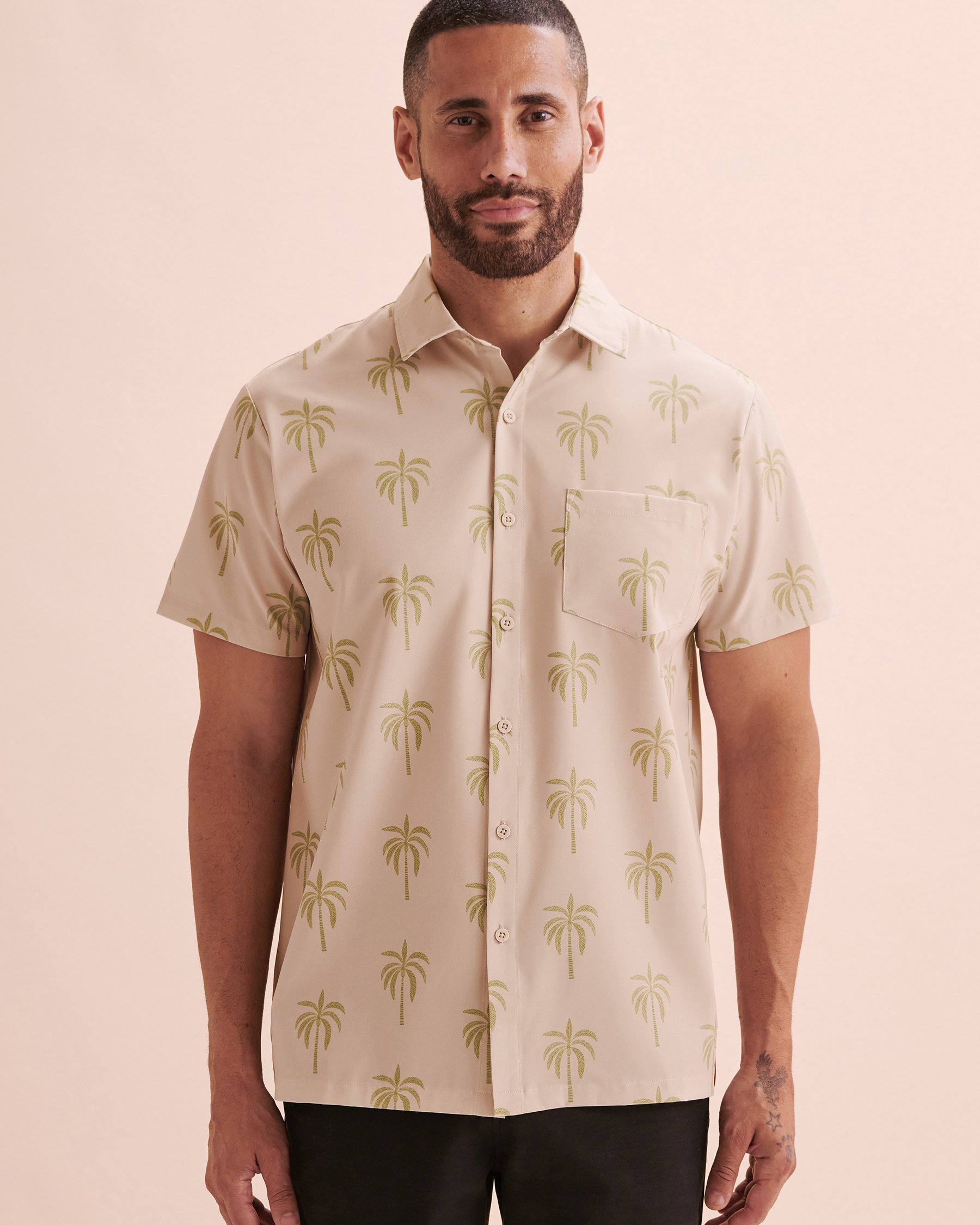 HAMABE Short Sleeve Shirt Beige Palm Tree Print 04100028 - View1