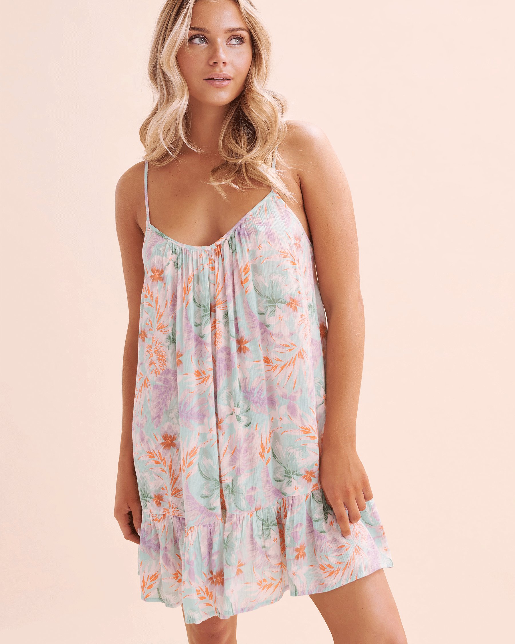 BILLABONG Beach Vibes Mini Dress Cover-Up Lilac Flowers 24O601512 - View1