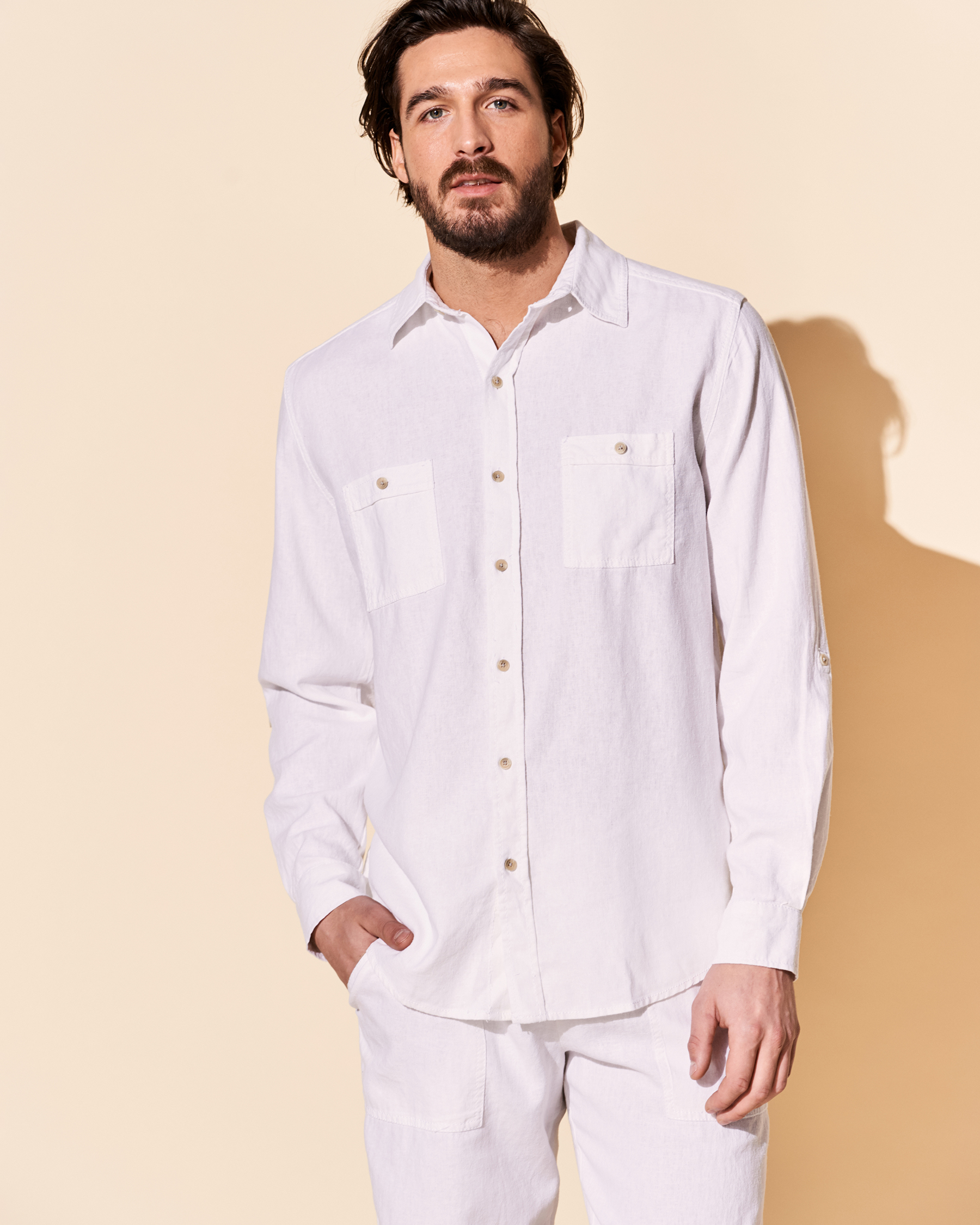 OCEAN Linen long sleeve shirt Ocean WHITE 696-785-1-00 - View1